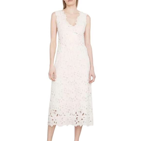 Vince White Gesso Eyelet Lace Embroidered V-Neck Sheath Midi Dress, sz 6 NWT - Picture 8 of 10
